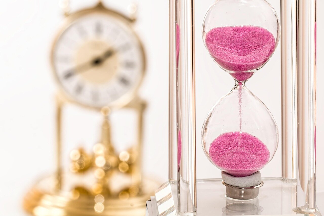 Time hour glass and a clock