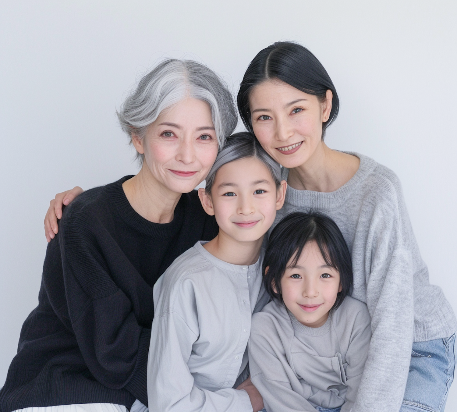 Grand mother, daughter, grand children Multigeneralization photo of an Asian family